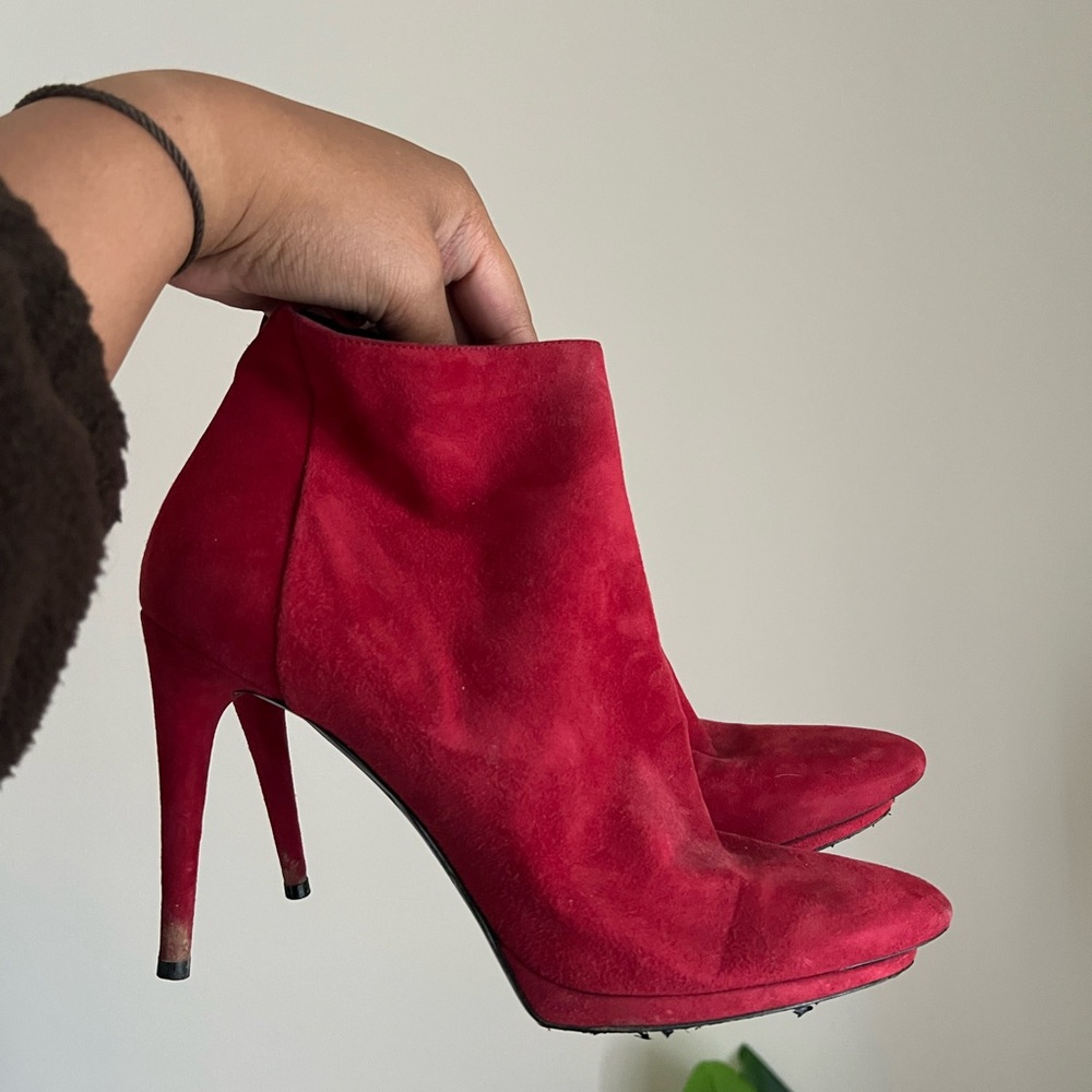 Balenciaga Red Heeled Ankle Booties